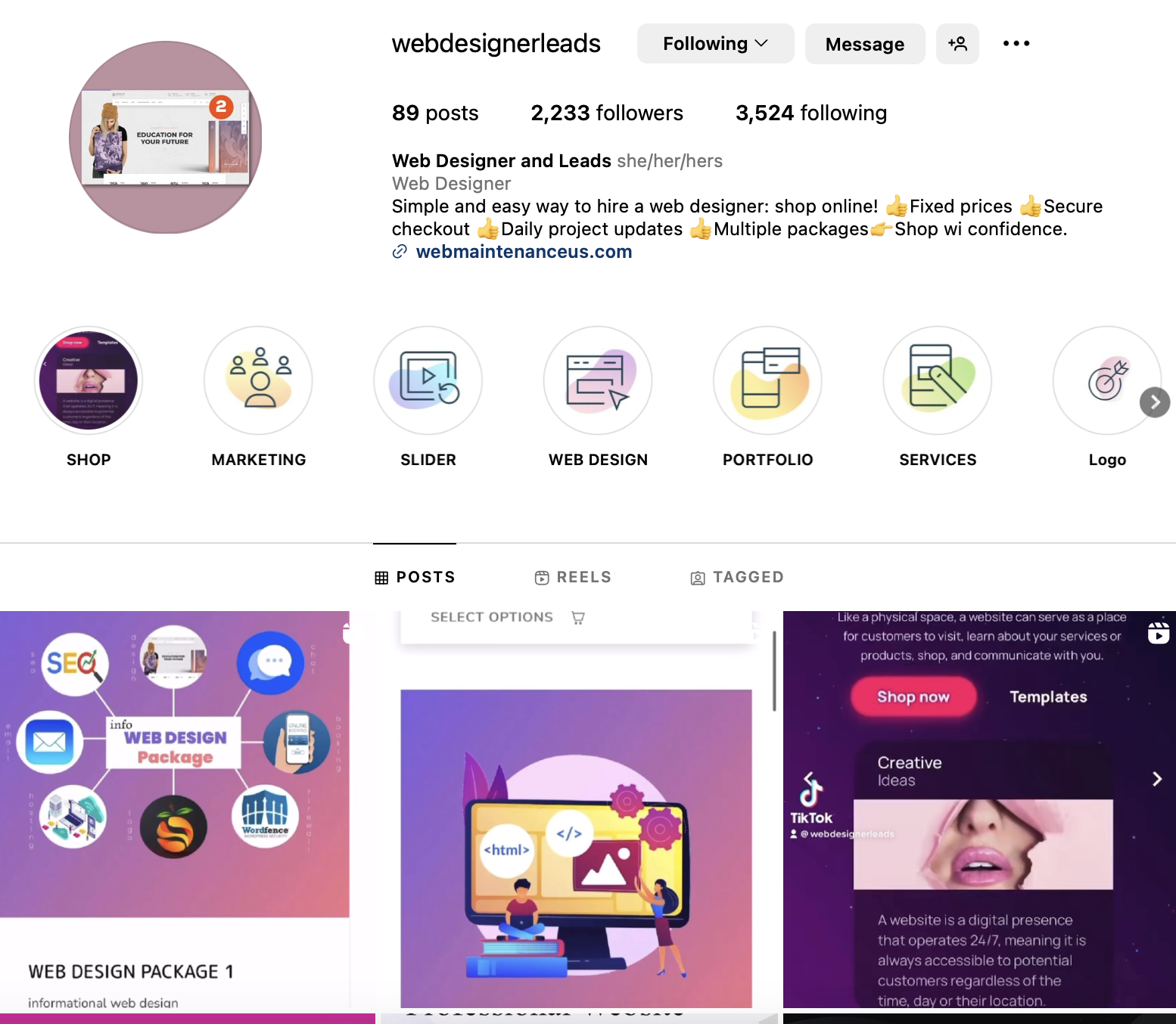 insta business page