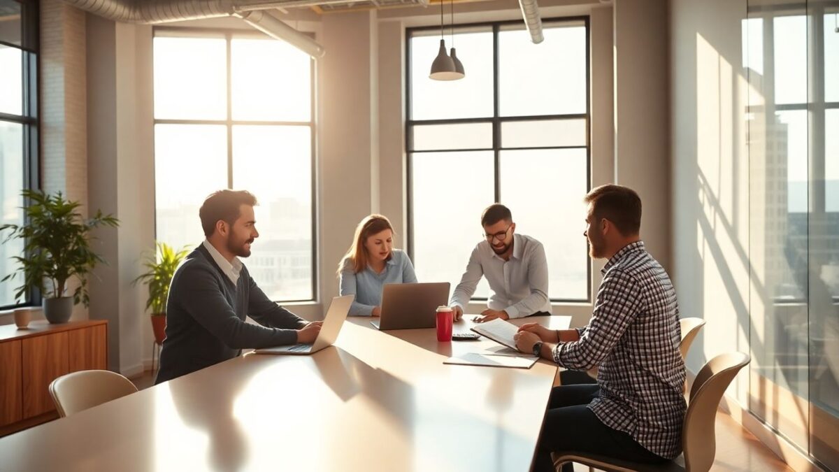 Team collaborating on digital marketing strategy for business growth.