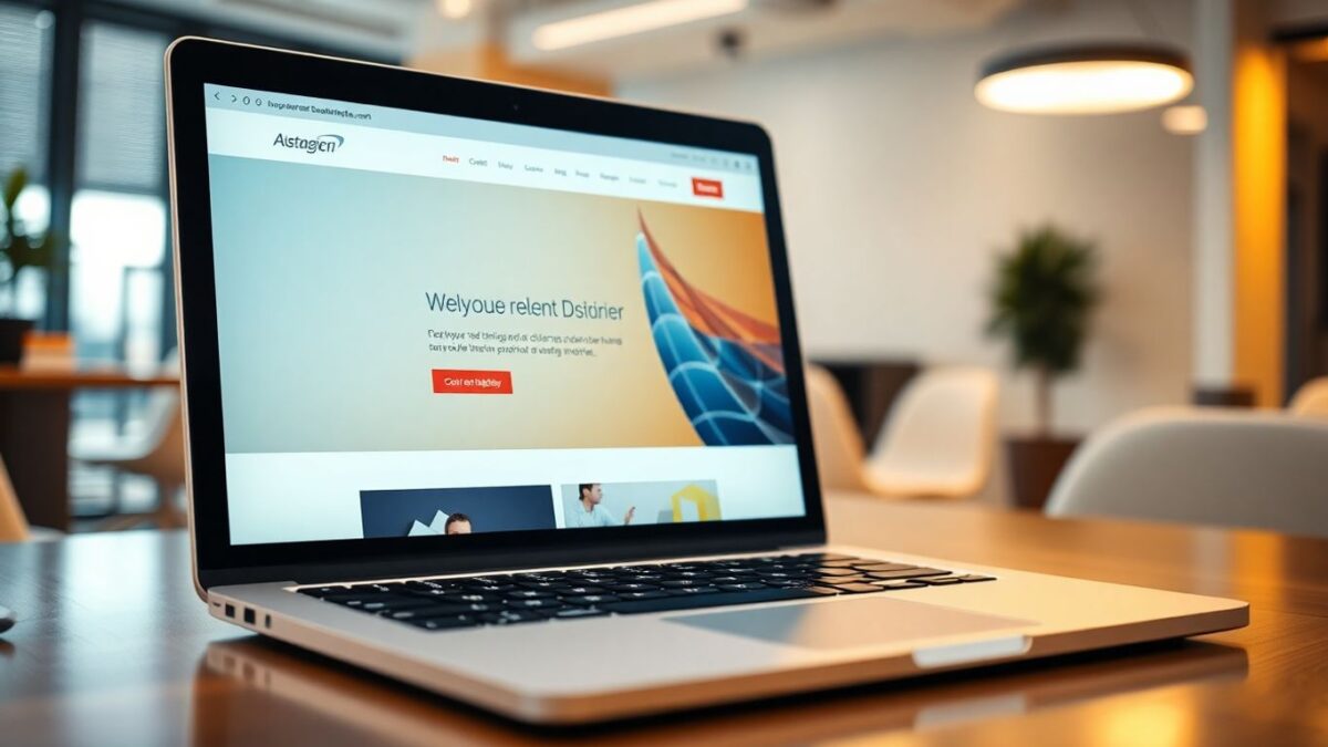 Modern website design on a laptop screen.