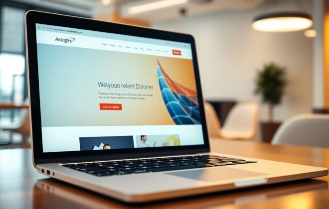 Modern website design on a laptop screen.