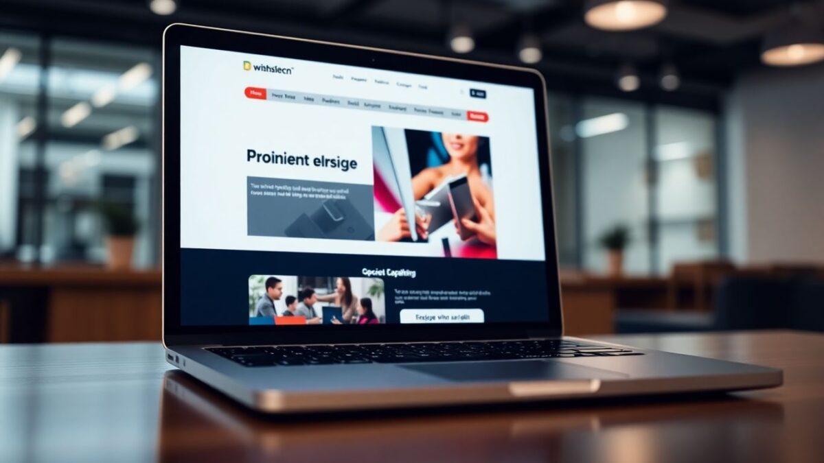 Modern website design on a laptop screen.