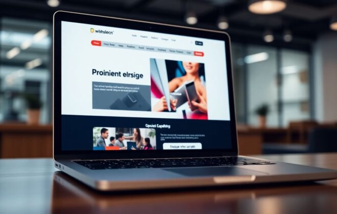 Modern website design on a laptop screen.