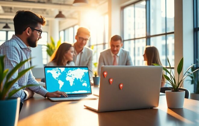 Local SEO management team working in office
