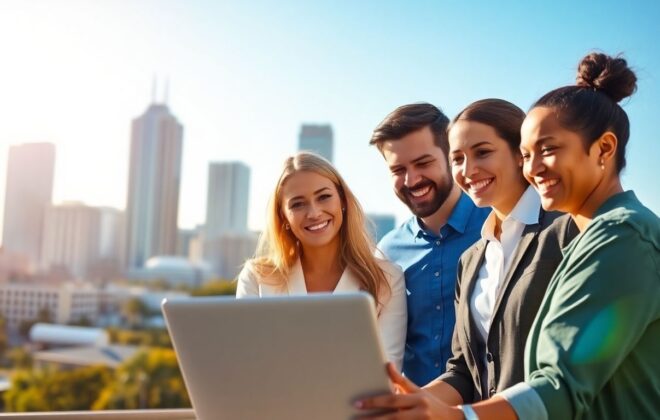 Orlando skyline with professionals working on Google Business.