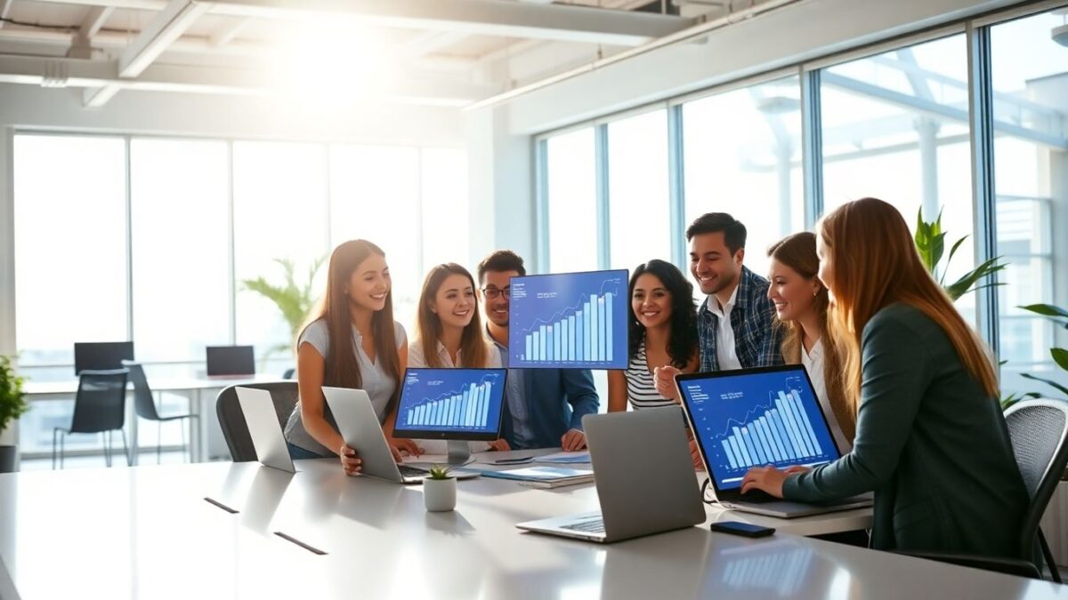 Team working on online business growth