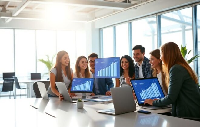 Team working on online business growth