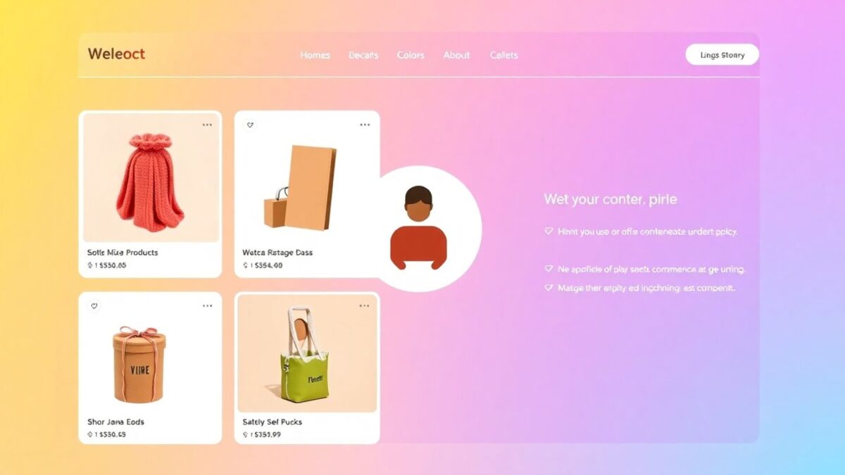 Modern ecommerce website design with products and cart.