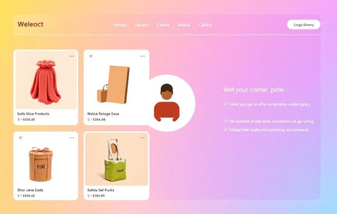 Modern ecommerce website design with products and cart.