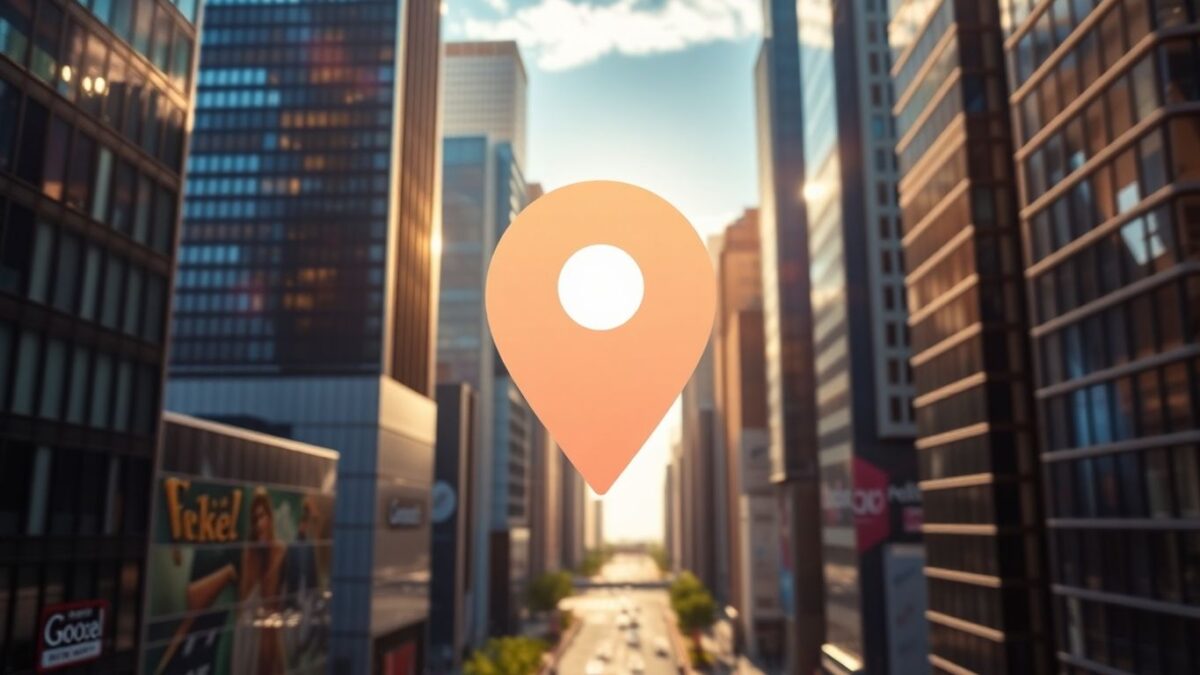 Google Maps pin on cityscape