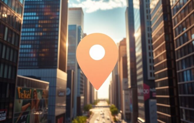 Google Maps pin on cityscape