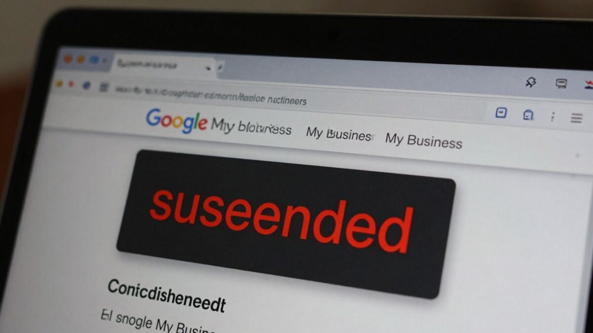 Suspended Google My Business listing on a laptop screen.