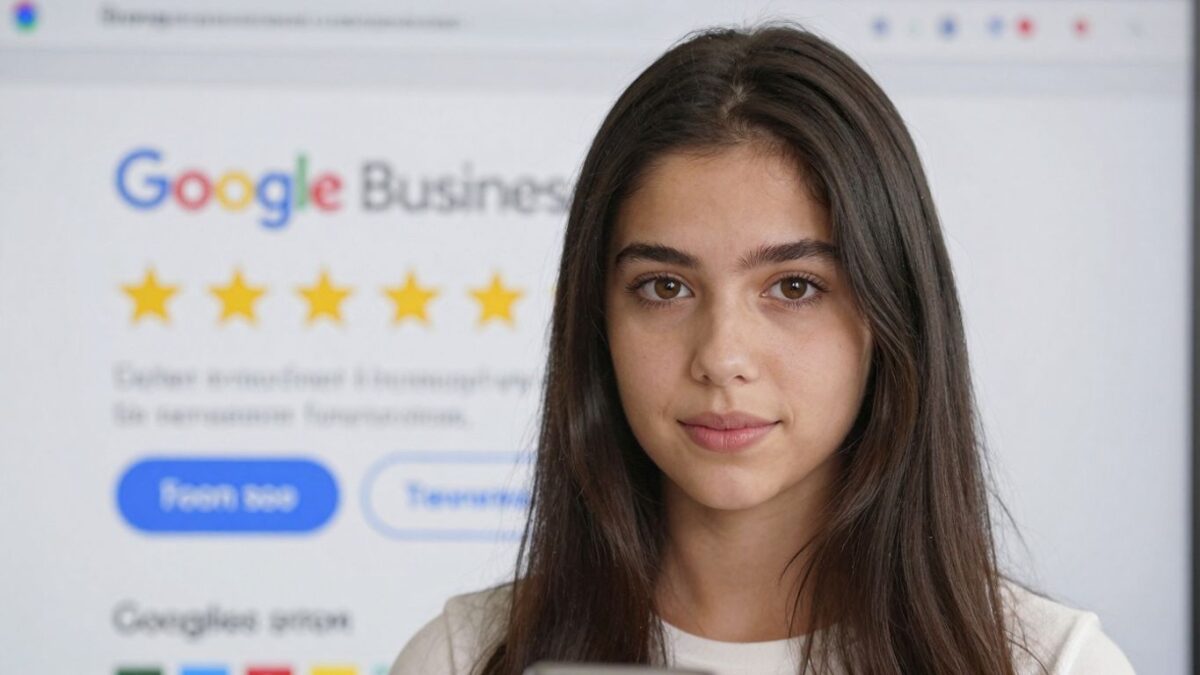 Google Business profile with star ratings and review prompt.