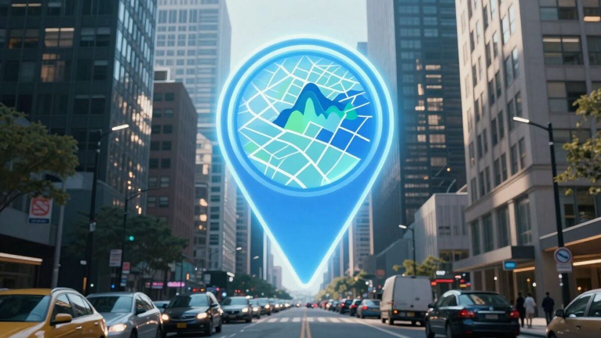 Google Maps pin on a city street