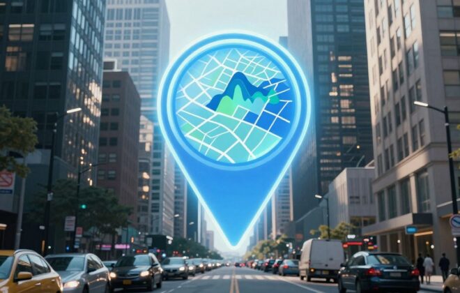 Google Maps pin on a city street