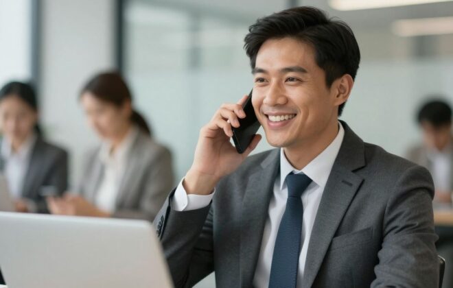 Professional on phone, boosting sales.