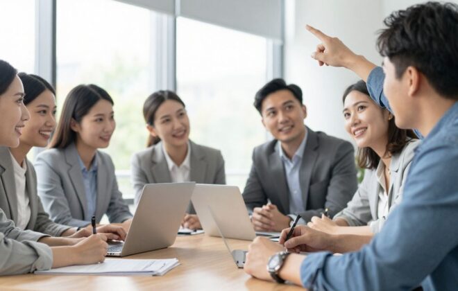 Business professionals collaborating for growth.