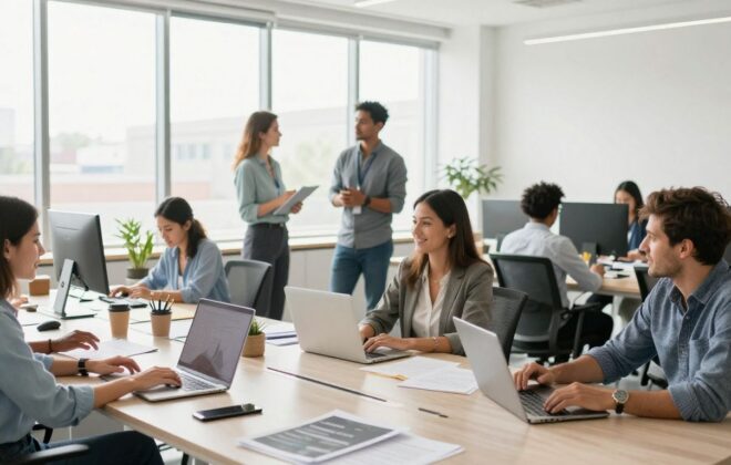 Business professionals collaborating to increase leads and sales.