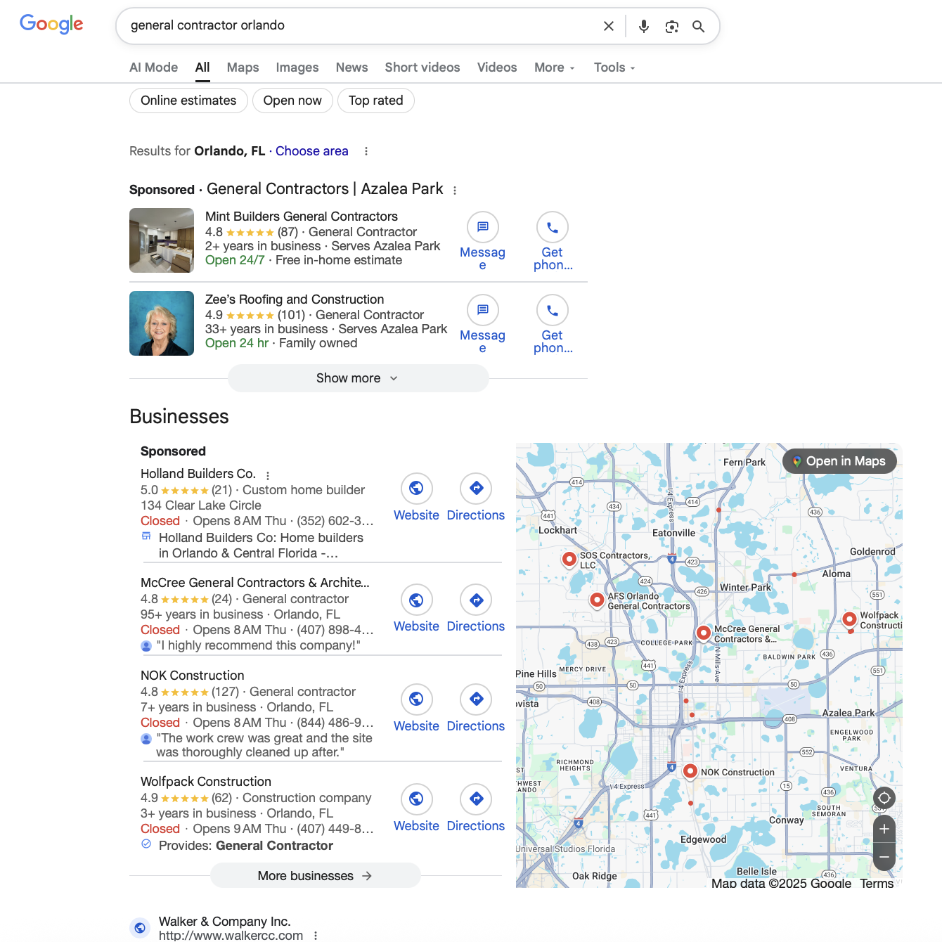 general contractor orlando google search result